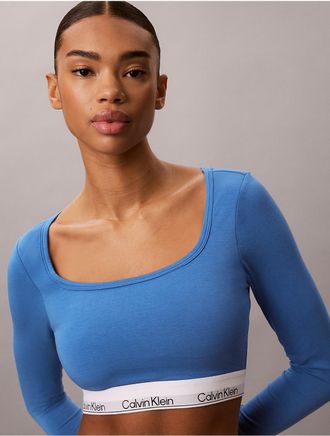 Calvin Klein Womens Icon Cotton Modal Lightly Lined T-Shirt Bralette - Blue - XL
