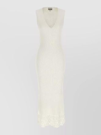 Ganni crochet knit midi dress v neckline