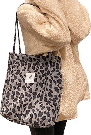 Generic Women Vintage Corduroy Printed Totes Casual Handbag Reusable Shopping Bags with Lining Interior Pocket Soft Foldable Lightweight Large Capacity for Da