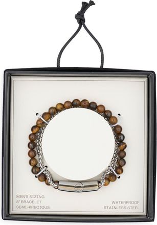 Nordstrom Rack Mens Stone Bead & Chain Bracelet in Brown- Stainless at Nordstrom Rack