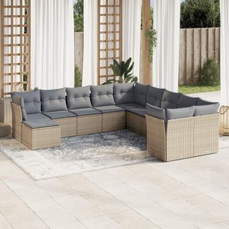vidaXL Set De Sof&aacute;s De Jard&iacute;n 11pzas Con Cojines Rat&aacute;n Sint&eacute;tico Beige Vidaxl