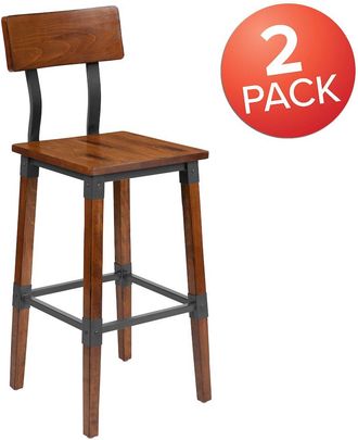 Flash Furniture 2 Pack Rustic Antique Walnut Industrial Wood Dining Barstool