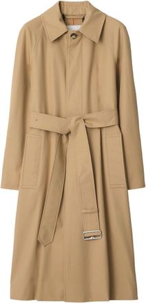Burberry long gabardine car coat - women - Viscose/Cotton/Buffalo Horn - 16 - Neutrals