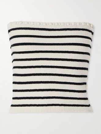 Poss&eacute; Top Senza Spalline In Maglia A Righe Con Decorazioni Henry - Bianco