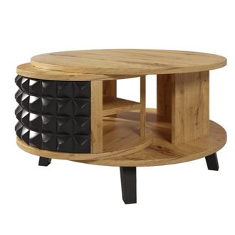 Urban Meuble Mesa de centro efecto madera y negro con almacenamiento giratorio