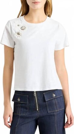 Cinq &agrave; Sept Crunchy Flower Shrunken Tee In White