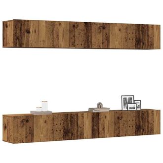 Berkfield Home Wall Mounted TV Cabinets 4 pcs Old Wood 100x30x30 cm in Brown | Size: 100 x 30 x 30 cm
