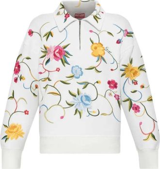 Kenzo sweatshirt met kwartrits en bloemenborduurwerk