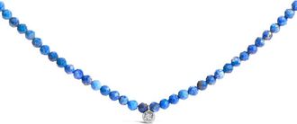 House of Brilliance Sterling Silver Diamond Accent Blue Lapis Bead Station Necklace