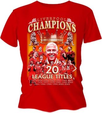 Generic Liverpool Champions 2025, 20 League Titles Commemorative Design, RED, T Shirt, Men, Women, Unisex, Kids, Adult S - 4XL, Kids 3-13yrs (UK, Alpha, L, Re