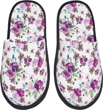 Generic Women Men House Slippers Violets Flowers Purple Slippers Casual Lining Shoes For Indoor Outdoor, For Home, Travel, Hotel, L