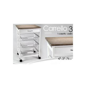 OEM Carro De Cocina Blanco Con Cestas Y Ruedas Cm 47 X 37 X 76 H
