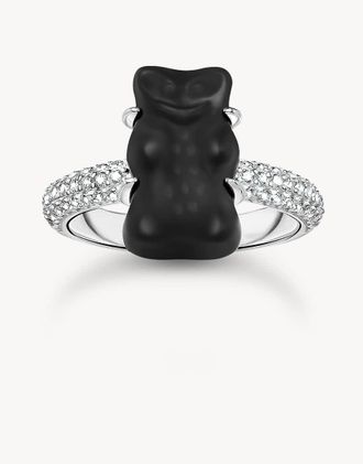 Thomas Sabo Anello tonalit&agrave; argento con orsetto nero e zirconia cubica bianca