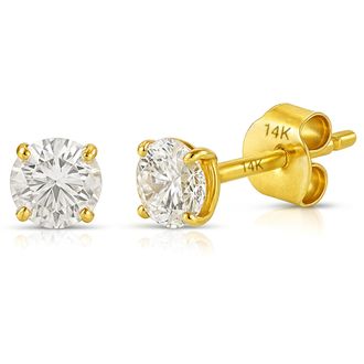 MAX + STONE 14k Yellow or White Gold Solitaire Round Cubic Zirconia Stud Earrings 3.5mmto8mm