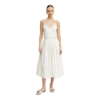 Twinset Vestido de algod&oacute;n con inserciones de encaje - Dresses - Mujer - Beige - M