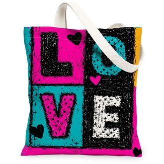 Generic Love Hearts Canvas Tote Bags, Colorful Graphic Pattern Reusable Shopping Bags, Fun Lightweight Washable Shoulder Strap Canv, Peach, 13x15 Inch
