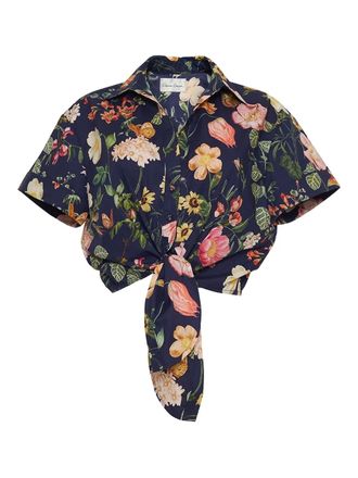 Cara Cara Asbury floral-print tie-front top - women - Cotton - M - Blue
