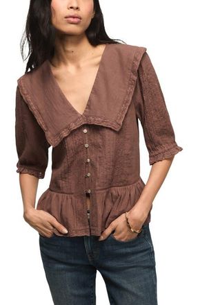 Lucky Brand Lace Peplum Top in Peppercorn at Nordstrom, Size Xx-Large