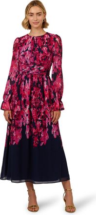 Adrianna Papell Womens Floral Twist Ankle Dress - Navy - Size 10 UK