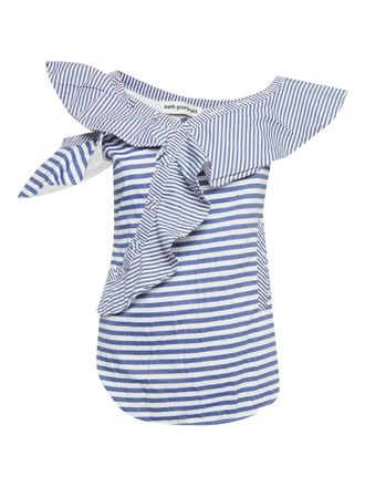 Self Portrait asymmetric striped top - White