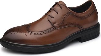 Generic Formal Shoes Dress Oxford for Men Lace Up Brogue Embossed Wing tip Burnished Toe Leather Block Heel Slip Resistant Anti-Slip Low Top Prom(Brown,7.5 UK