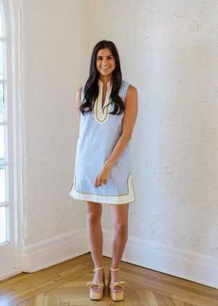 THML Clothing Cape Mini Dress In Blue/white