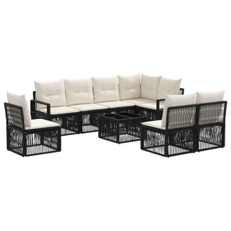 vidaXL Conjunto De Sof&aacute;s De Jard&iacute;n 9 Pcs Negro Rat&aacute;n Sint&eacute;tico Vidaxl