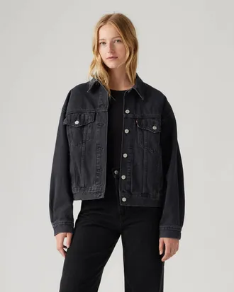 Levi's 90S Trucker Jacket Womens Black Denim Long Sleeve Button Front KFC997