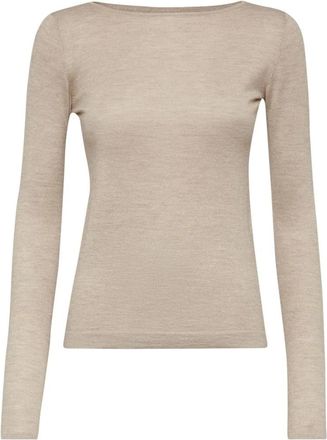 Brunello Cucinelli Top met boot hals en lange mouwen - Dames - Cashmere truien - Grijs - L - Polyester - Truien & Vesten