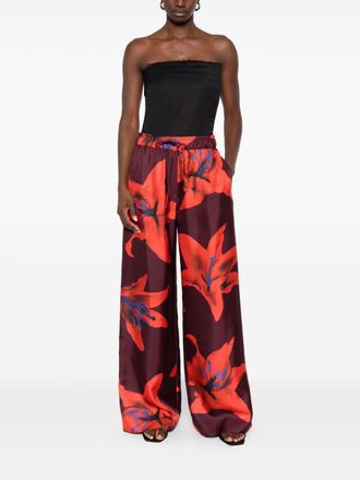 Alexander McQueen floral-print trousers - women - Silk - 42 - Red