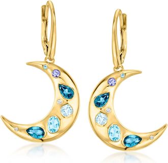 Ross-Simons Multi-Gemstone Moon Drop Earrings With Lab-Grown Diamonds in 18kt Gold Over Sterling