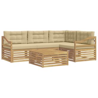 vidaXL Conjunto De Sof&aacute;s De Exterior Con Coj&iacute;n 5 Pcs Y Beige Poli&eacute;ster Vidaxl