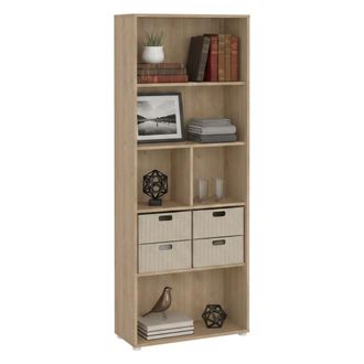 Dmora Dmora - Estante Para Libros Desiree, Estante De Oficina, Porta Libros M&oacute;vil, Biblioteca, 80x34 H205 Cm, Roble