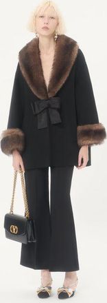 Valentino Caban In Compact Drap Con Shearling Donna NERO 36