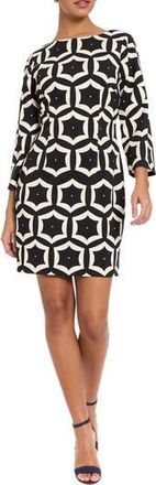 London Times Long Sleeve Sheath Dress in Black/Cream at Nordstrom Rack, Size 14