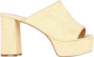 Porte & Paire Weaved Platform Mule Sandals in Yellow Vegetable Fiber