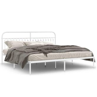 Berkfield Home Metal Bed Frame without Mattress with Headboard White 193x203cm | Size: 193x203 cm