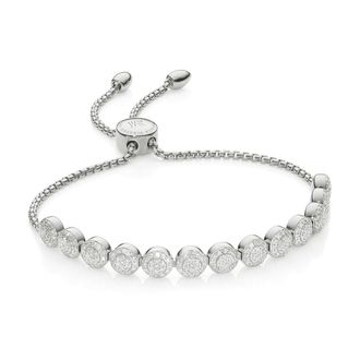 Monica Vinader Sterling Silver Fiji Mini Button Friendship Chain Bracelet Diamond