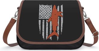Generic Shark USA Flag Crossbody Bag Womens Handbag PU Message Bags Shoulder Purse with Adjustable Strap