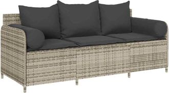 vidaXL Sofá de jardín con cojines 3 plazas ratán sintético gris claro Vidaxl
