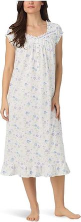 Eileen West Cotton Knit Cap Sleeve Long Nightgown Womens Clothing Mint Ground Lavender Floral : LG