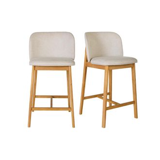 Miliboo Taburetes De Bar De Tela Efecto Terciopelo Texturizado Beige Y Madera Clara H69 Cm (lote De 2) Tiega
