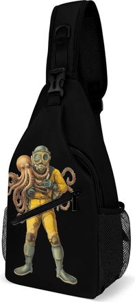 Generic Helmet Diver And Octopus Unisex Shoulder Bags Casual Crossbody Chest Bag Sling Backpack for Hiking Cycling Travel