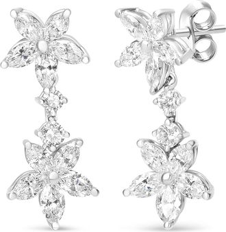 House of Brilliance 18k White Gold 6.0 Cttw Marquise Diamond Floral Dangle Drop Earrings
