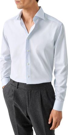 Eton Contemporary Fit Pinstripe Cotton Twill Dress Shirt in Light Blue at Nordstrom, Size 17.5