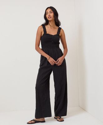 Nobody's Child Black Shirred Jumpsuit