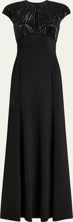 Jenny Packham Moonveil Tonal Sequin Cap-Sleeve Gown
