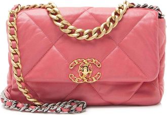 Chanel Pink Lambskin 19 Medium Flap Shoulder Bag (Authentic Pre-Loved)