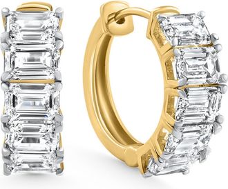 Pompeii3 6.65Ct Emerald Cut Diamond Hoops 14k Yellow Gold Lab Grown Womens Earrings 3/4