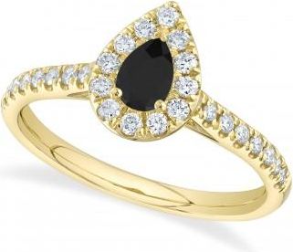 Allurez Pear-Cut Black Diamond Engagement Ring 14K Yellow Gold (0.62ct)